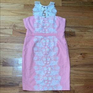 NEW LondonnTimes Pink Daisy Pink Lace embroidered Dress sz 10